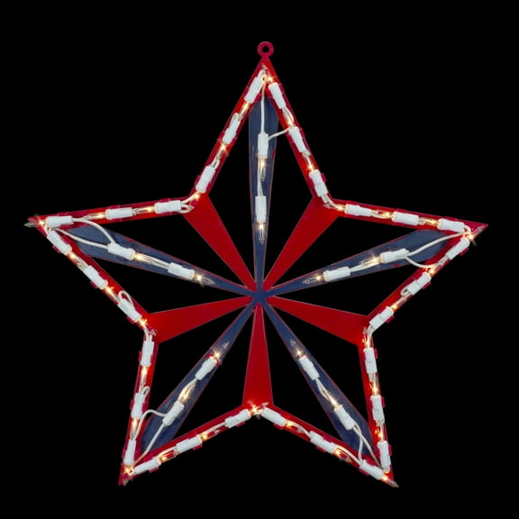 Northlight Lighted Red and Blue Patriotic Star Window Decoration - 14" - Clear Lights
