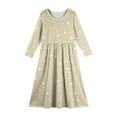 thumbnail image 5 of Abcomgle Girls Dresses Size 10-12 Casual A-Line Long Sleeve Maxi Dress Polka Dot Crew Neck Sundresses Swing Beach Dresses with Pockets,Beige, 5 of 5