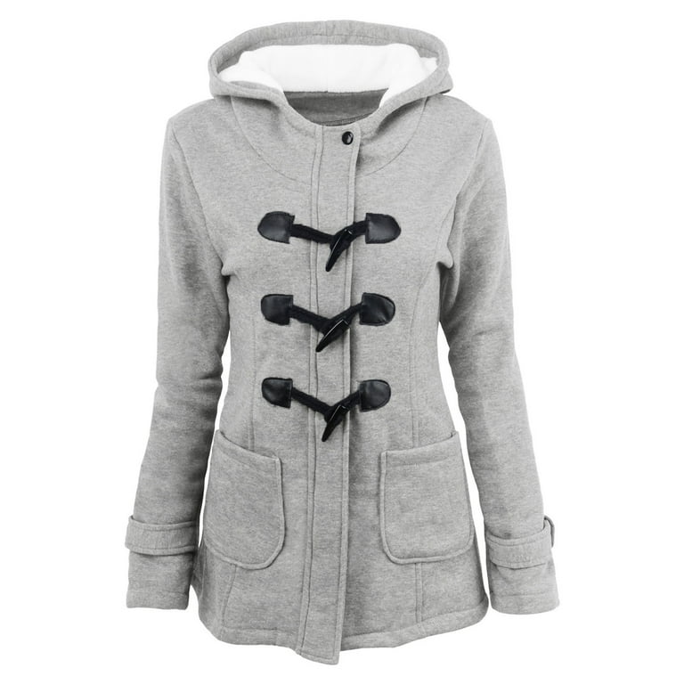 Manxivoo Winter Coats for Women Women s Jacket in Autumn and Winter Hooded Horny Horn Leather Pair Jacket Cotton Jacket Plus Lamb Wool Jacket Top Plus Size Winter Coats for Women Grey2