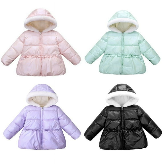 Uccdo 12M-6T Toddler Girls Winter Fleece Lined Coats Puffer Jackets Kids Zipper Hooded Coat Outwear