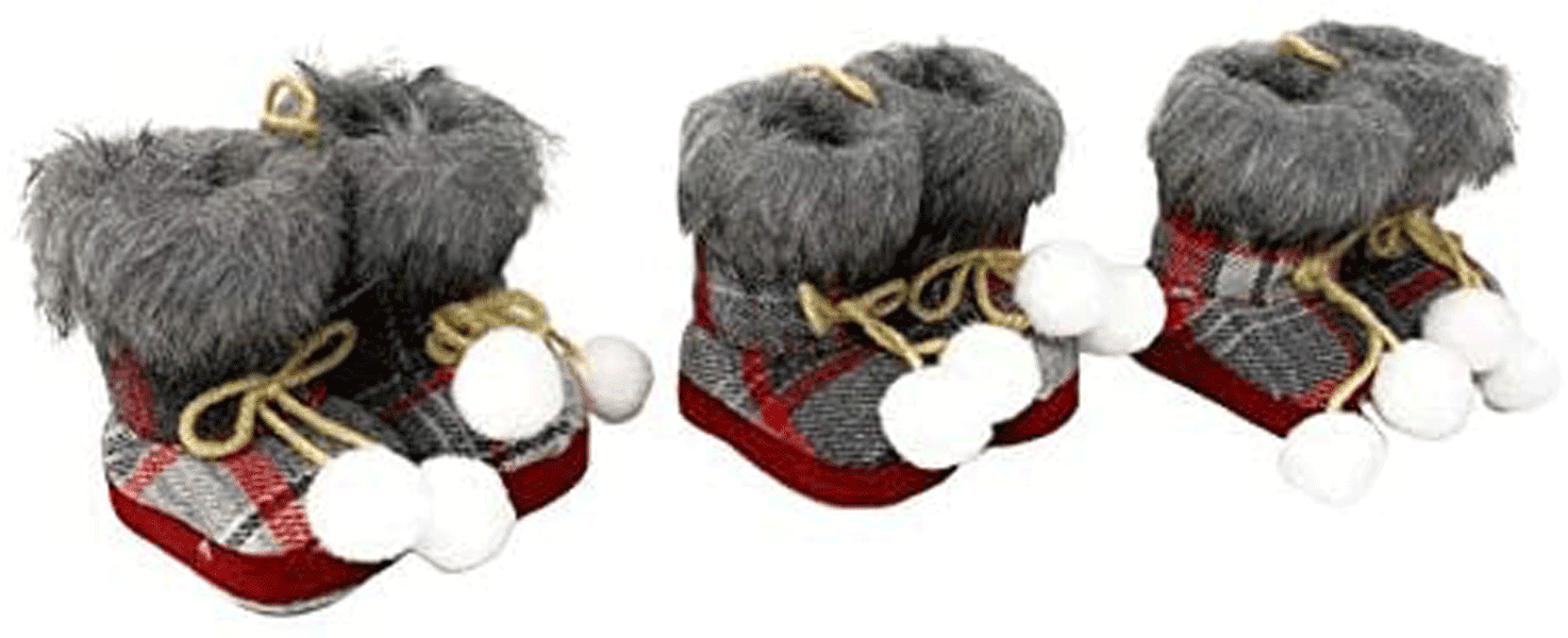 Northeast Home Goods Knit &amp; Faux Fur Bootie Ornaments, Set of 3 (Gray