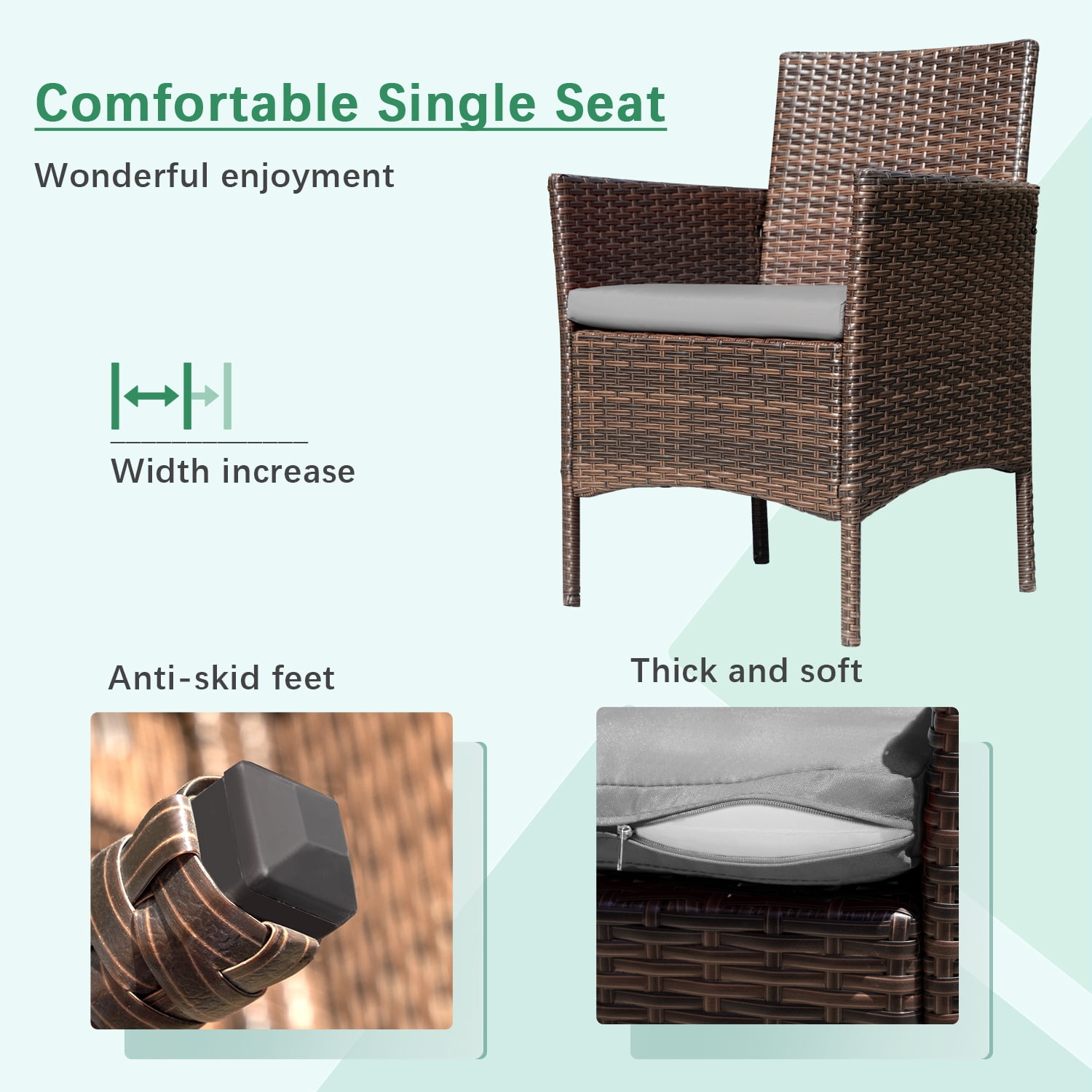 Devoko 4 Pieces Outdoor Patio Conversation Set PE Rattan Wicker Furniture Set, Brown/Gray
