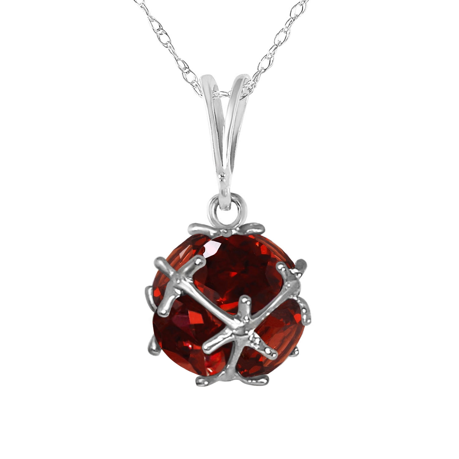 Galaxy Gold 14K Solid Gold Natural Garnet Pendant Necklace for Women - White Gold Fine Jewelry