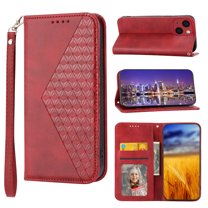 Tarise for Apple iPhone 14 Cases Covers, PU Leather Shockproof Flip Folding Kickstand Card Holder Pocket Wallet Wrist Strap Handbag Magnetic Closure Women Men Case Cover for iPhone 14 6.1 inch, Red
