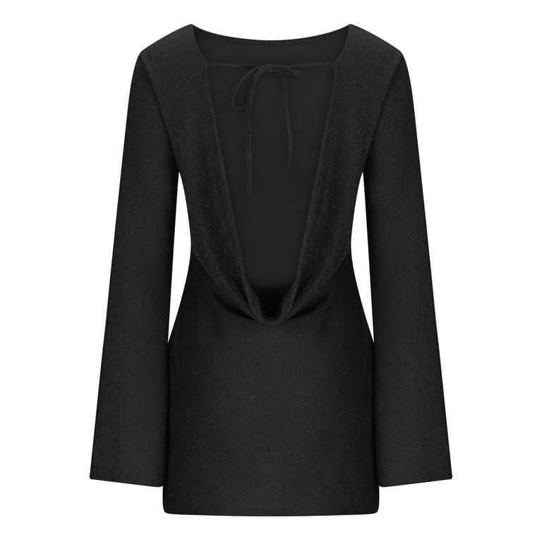 black sparkly long sleeve backless dress formal black long sleeve dress Long Sleeve Embellished Backless Maxi Dress in Black