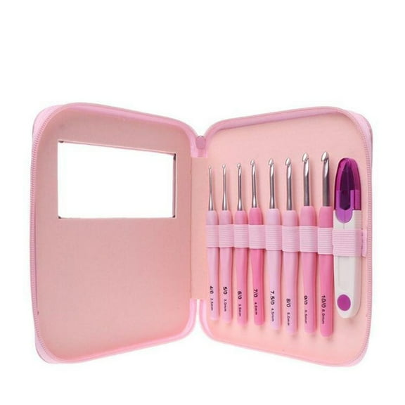 8-Piece Pink Crochet Knitting Tools Set with Ergonomic Handle for Crafting