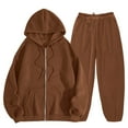 thumbnail image 4 of YDFCWXW Womens 2 Piece Outfits Lounge Zip Hoodie Sweatsuit Sets Oversized Sweatshirt Baggy Fall Fashion Sweatpants with Pockets Brown, S, 4 of 4