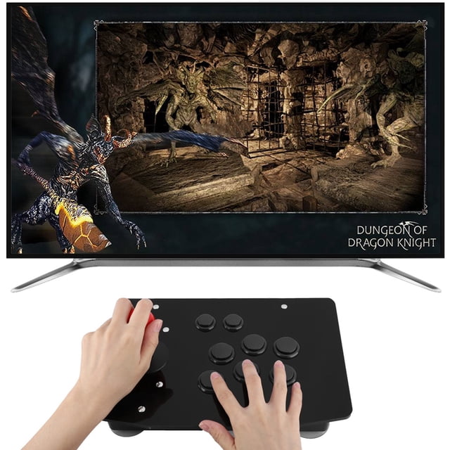 Controlador Joystick Gamepad Fight Stick Carcasa De Cristal Acrílico Con Botones Tipo Tarjeta 3D Y Ventosa De 50MM Longitud De Bola De 7CM Para Juegos ABS Negro
