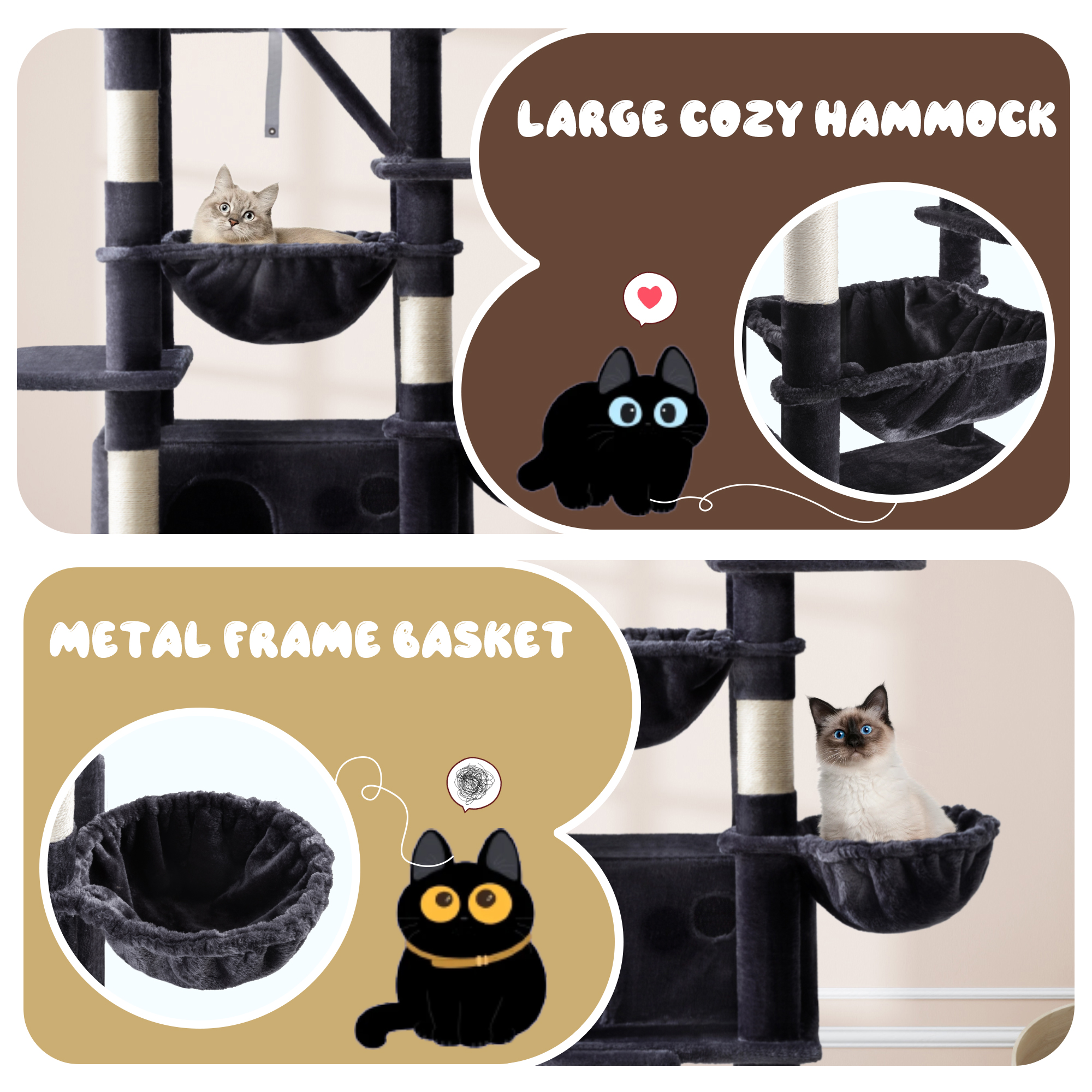 Amolife 81" Large Cat Tree Tower with Hammock and Ramps, Blue photo 2