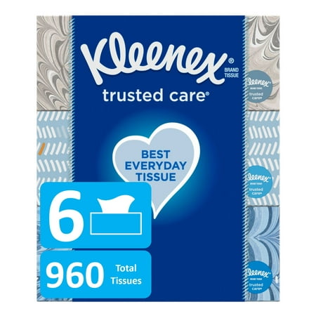 Kleenex Everyday Facial Tissues, 160 Tissues per Flat Box, Pack of 6