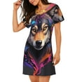 thumbnail image 2 of Zufioo Colorful Wolf Head Print Women's Nightgown, Round Neck Short-sleeved Pajamas, Home Wear Suitable for Home and Outing, 2 of 6