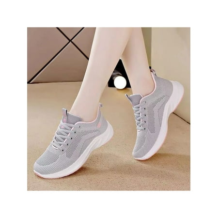 

UKAP Women Running Shoe Fitness Workout Sneakers Sport Athletic Shoes Non-Slip Flats Ladies Trainers Knit Upper Comfort Walking Gray 7