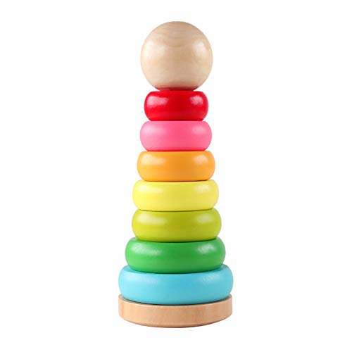 GEMEM Wooden Ring Rainbow Stacker Toddler Toys Stacking Rings Learning Toys for 1, 2 Year Old Baby