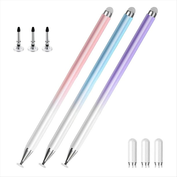 Paquete de 3 Lápices Ópticos para Pantalla Táctil, Lápiz Óptico Universal con Puntas de Disco y Puntas de Fibra Adicionales para Tabletas y Teléfonos.