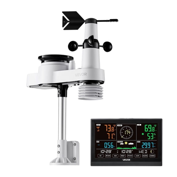 5-in-1 Wi-Fi Weather Station with 7.5" VA Display,Wireless Solar Powered Outdoor Sensor,Rain Gauge,Indoor/Outdoor Monitor for Weather Forecast, Wind Speed/Direction, Temperature, Humidity, Rainfall