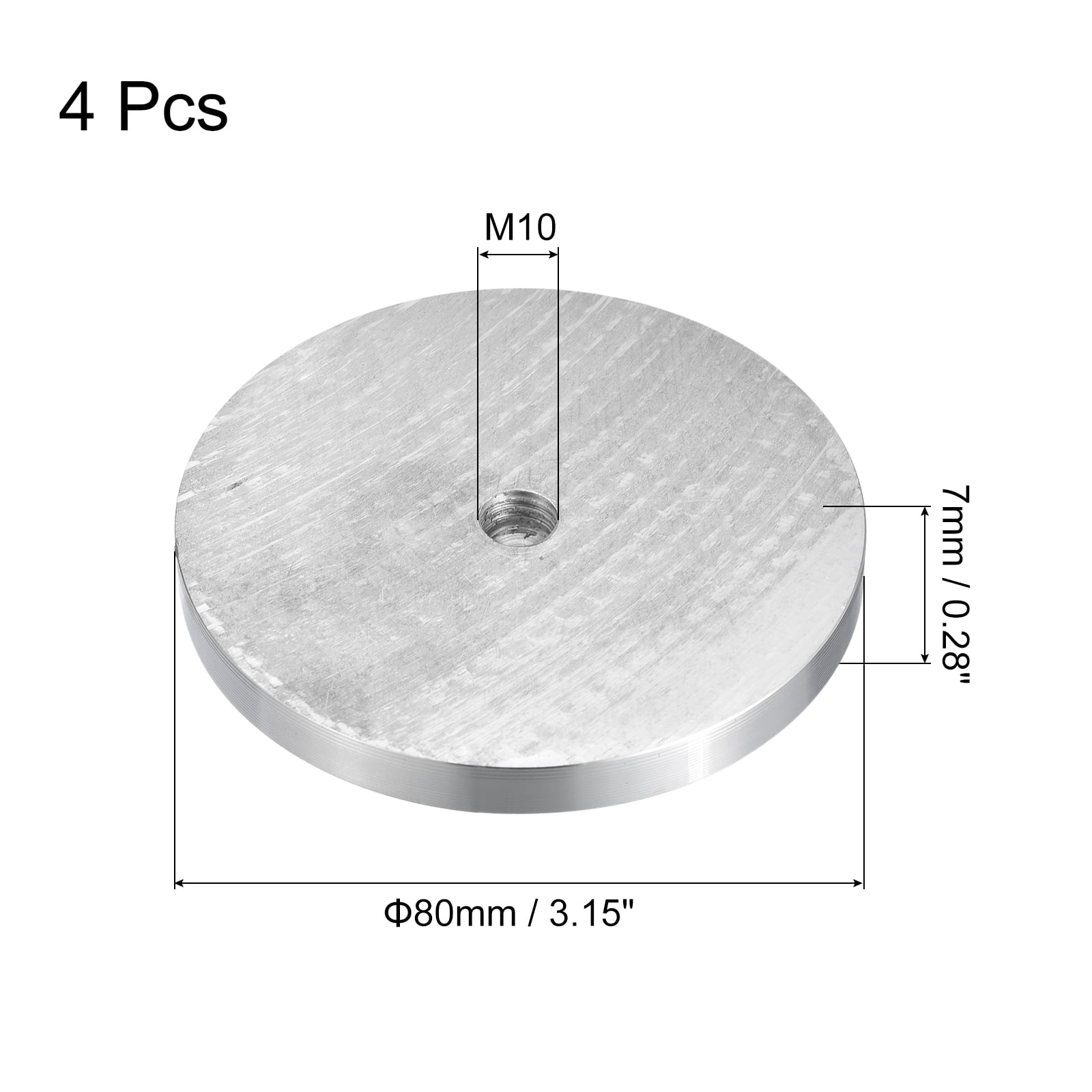 M10 Thread 80mm Diameter Round Shape Aluminum Disc Hardware 4pack Aluminum Circle Disc Glass Top Adapter for Glass Table