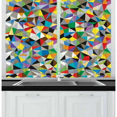 Contemporary Drapes Abstract Curtains 2 Panels Set, Geometric Chaos Triangular Mosaic Polygonal Fractal Contemporary Modern Design, Window Drapes for Living Room Bedroom, 55W X 39L Inches, Multicolor, by Ambesonne ()