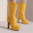 thumbnail image 2 of Yellow Womens Solid Color Boots With Belt Buckle And Platform Heel Mid Calf High Heel For A Trendy Look, 2 of 9
