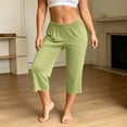 thumbnail image 2 of Women Elastic High Waist Capri Lounge Pants, Ruffle Hem Loose Fit Cropped Pajama Bottoms, Soft Stretchy Lightweight Casual Trousers Yellow XL(XL), 2 of 6