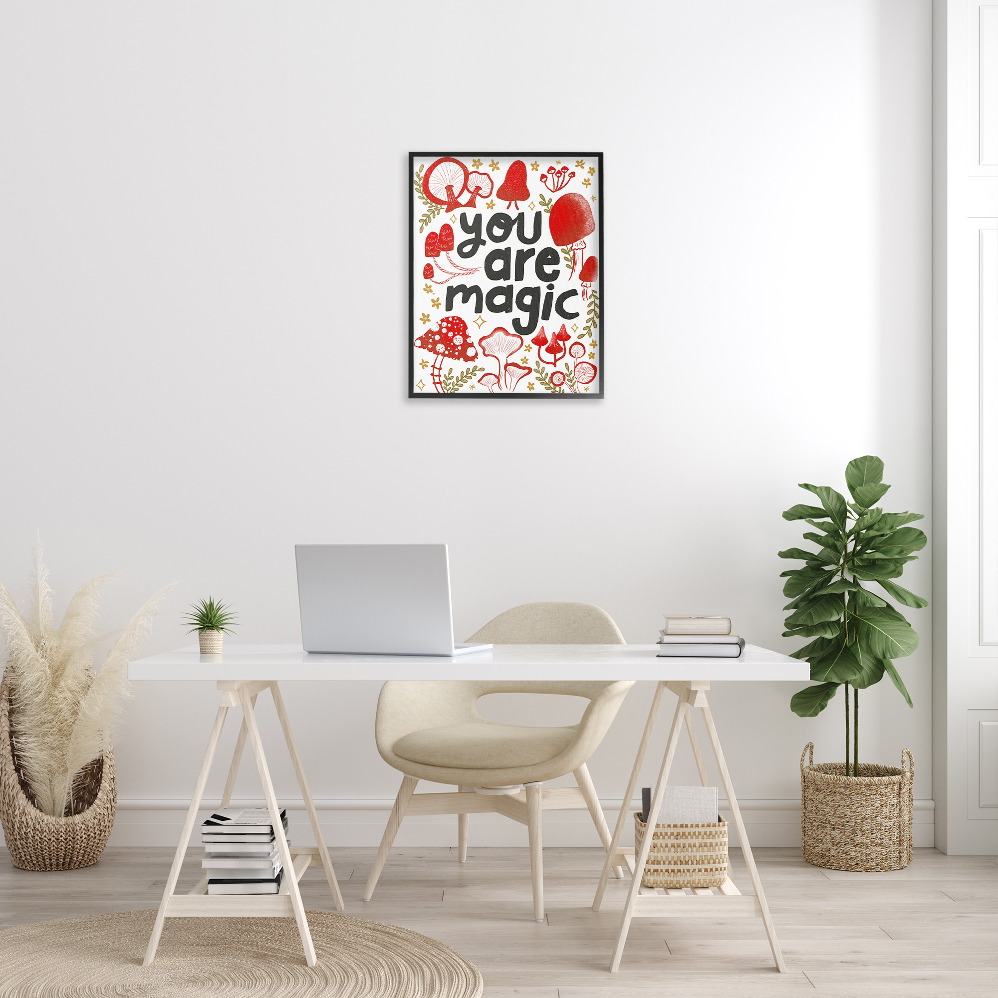 Stupell Industries Magic Phrase with Mushrooms Botanical & Floral Painting Black Framed Art Print Wall Art, 24 x 30