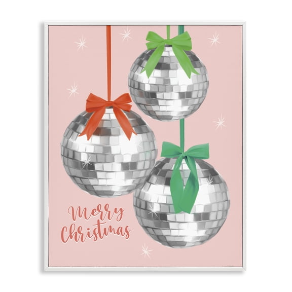 Stupell Industries - Merry Christmas Disco Balls White Framed Giclee Art, 24 x 30, Made In USA