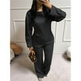 thumbnail image 5 of Women's 2 Piece Lounge Sets Sweatshirt Casual Travel Outfits Fashion Wide Leg Tracksuit Cozy Sweatsuits Black S, 5 of 8