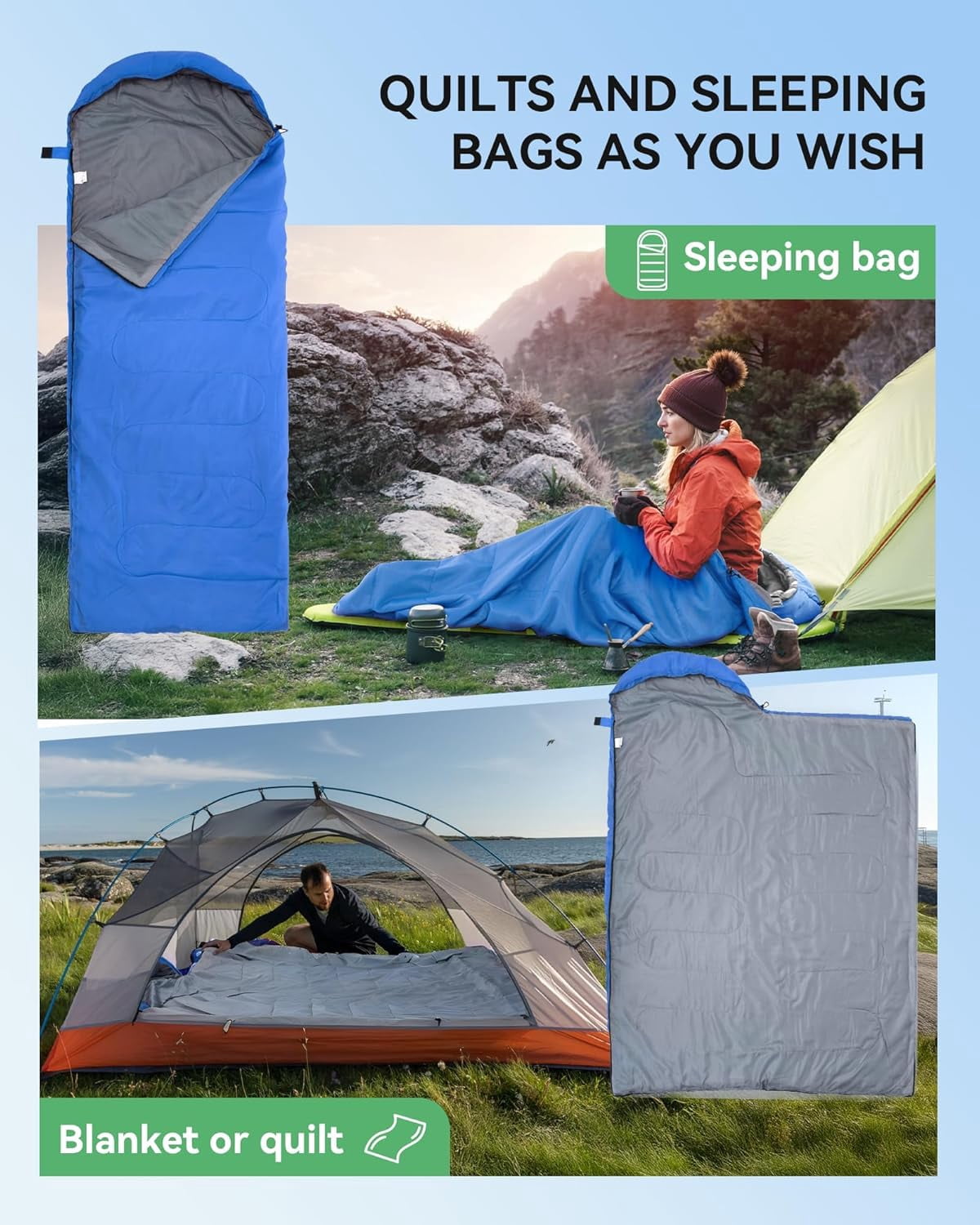 Sleeping Bags for Adults & Kids Sleeping Bag, Ultralight Backpacking Sleeping Bag Cold Weather & Warm, Warm Compact Rectangular Sleeping Bags, Waterproof Camping Blanket for Hiking Fishing