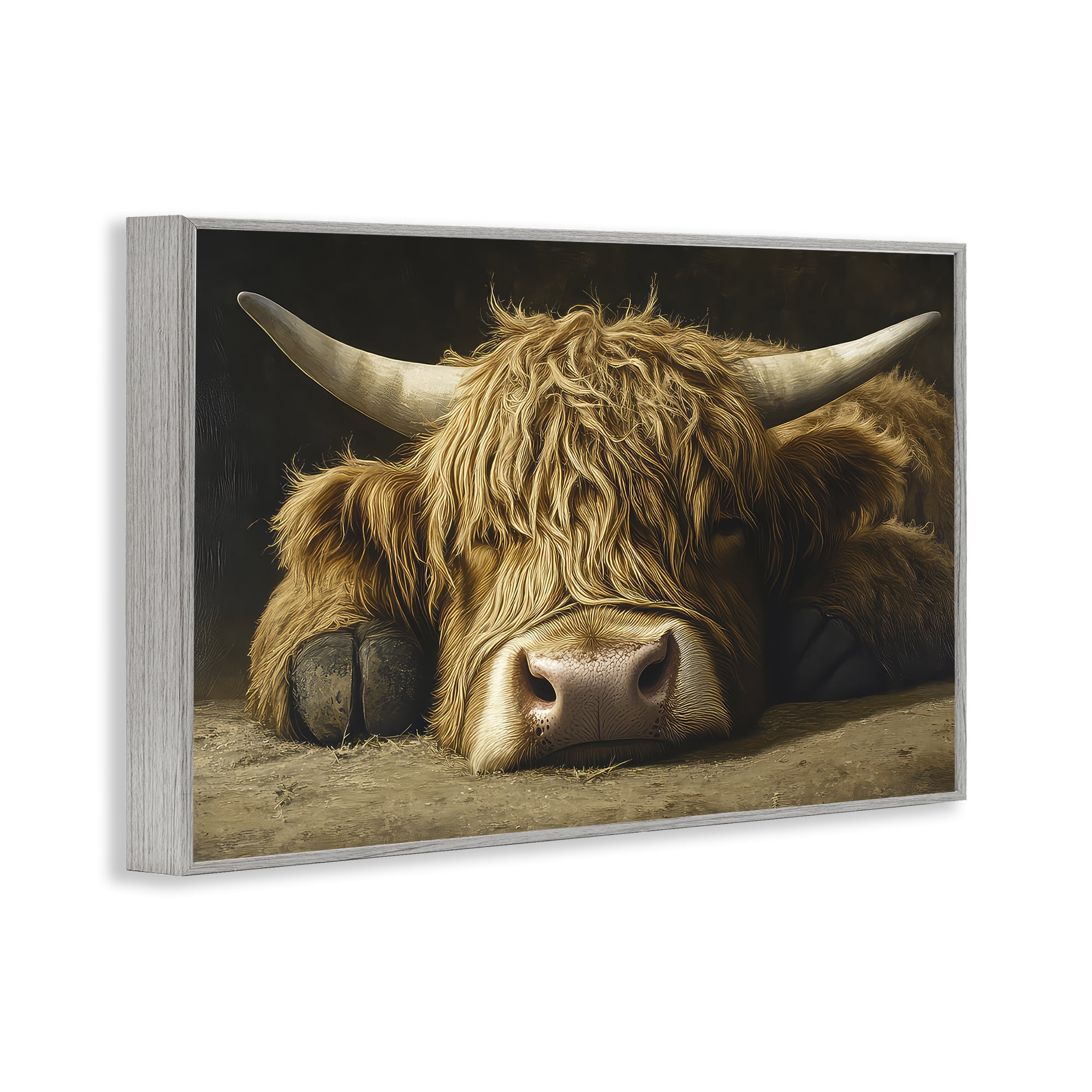 Stupell Industries Sleeping Highland Cow & Hoof Gray Framed Giclee Art, design by The Wands Want