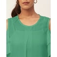 thumbnail image 5 of Moomaya Solid Cold Shoulder Shift Dresses For Women, Round Neck Short Dress, 5 of 8