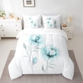 thumbnail image 2 of jejeloiu Rustic Flower 7-Piece Twin Bedding Sets,Watercolor Ink Painting Bedding Comforter Set,Cyan White Sheet Sets For Girls Kids,Microfiber Bedroom Decor Reversible, 2 of 8