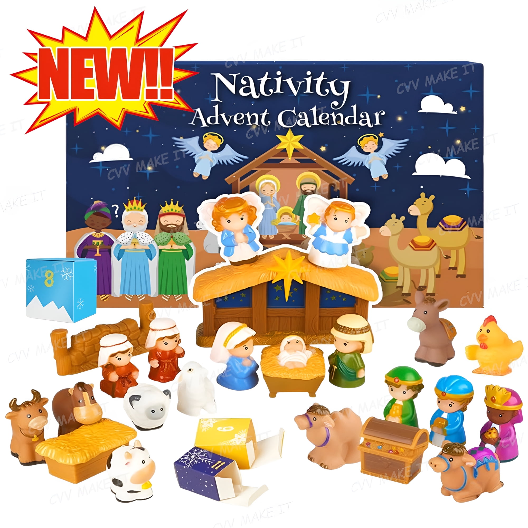 BESTSKY 2026 New Nativity Advent Calendarkids Christmas Story Nativity Playset Christian Advent Calendar for Toddlers Kids Boys Girls 25Pcs Nativity Scene Set Toys for Children Ages 1-6+
