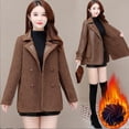 thumbnail image 2 of Autumn Winter Women Jacket Thickened Fleece Faux Leather Patchwork Dual-sided Reversible Mid Length Plus Size Pockets Double-breasted Notch Collar Overcoat, 2 of 8