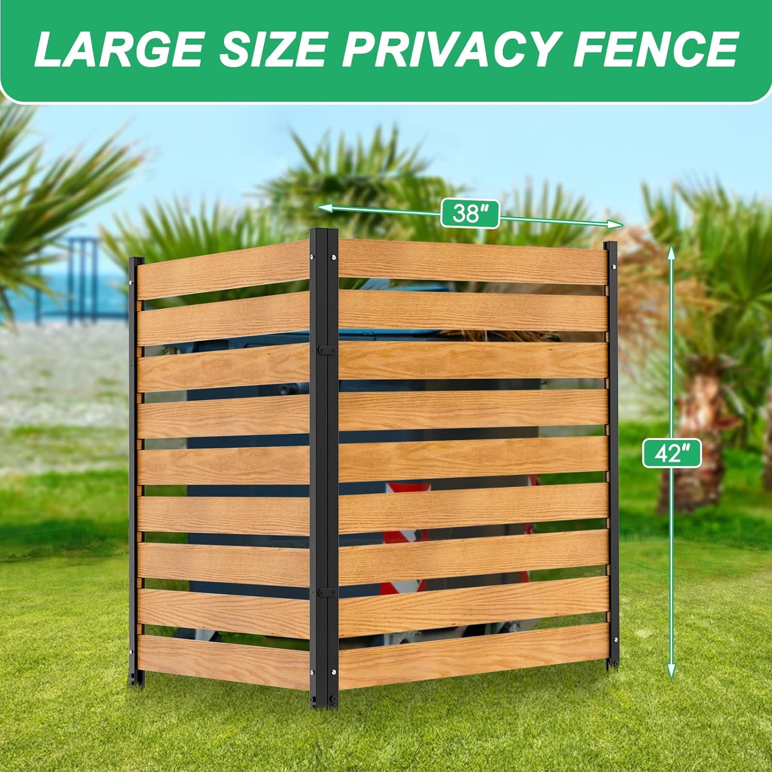 Slsy Air Conditioner Fence, 2-Panel Pool Equipment Enclosure, 38" W x 42" H Privacy Screens Fence Panels with Metal Stakes, Wood Trash Can Fence Privacy Fence Panel for Outside