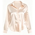 thumbnail image 5 of Satin Silk Button down Shirts for Women Long Sleeve Collared Shirts,Ladies Elegant Business Office Work Tops Beige M, 5 of 5