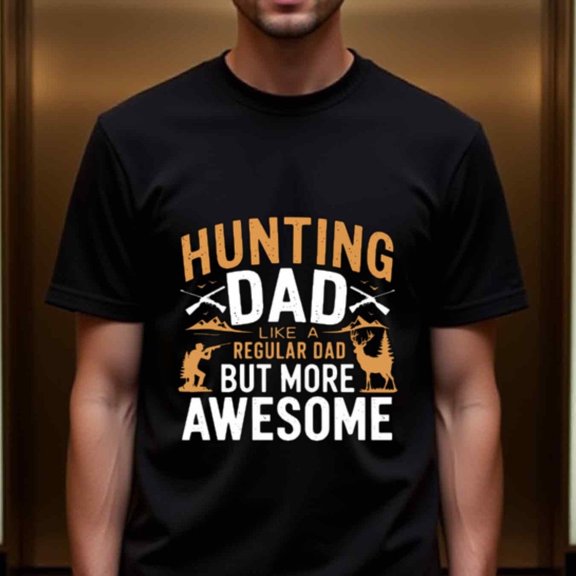Greenink Men's Funny Hunting Dad Graphic T-Shirt - Hunting Dad Like Regular Dad But More Awesome Saying - Black Outdoor Father's Day Gift Tee - Regular Fit Short Sleeve