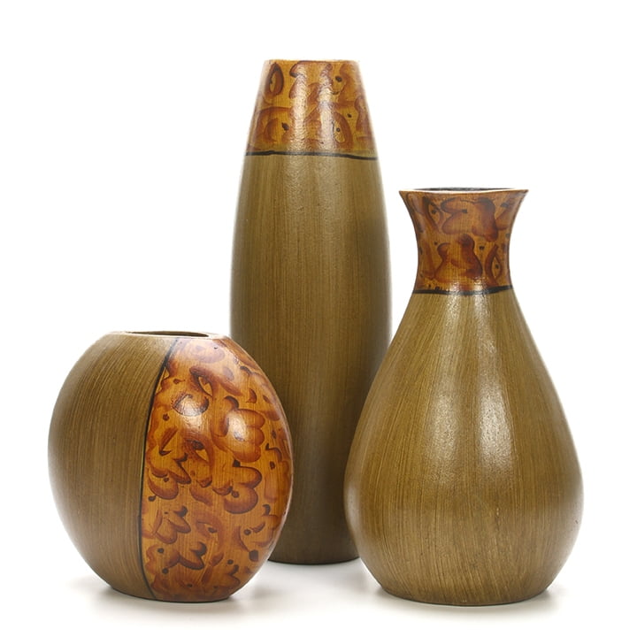 Vases Grey Creative Co-Op Hand Painted Brown Decorative Set of 3 Shapes/Sizes 3 Piece 