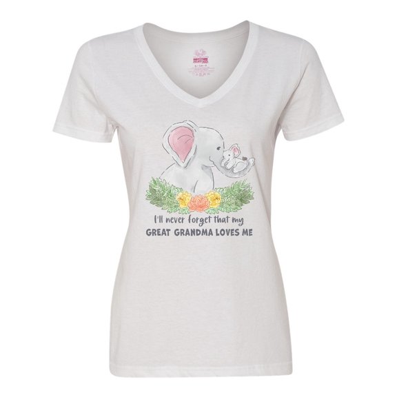 Inktastic I'll Never Forget That My Great Grandma Loves Me Elephants Women's V-Neck T-Shirt