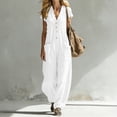 thumbnail image 5 of hoksml Women's V-Neck Short Sleeve Jumpsuit, Casual Button Front Wide Leg Overalls with Pockets, 5 of 7