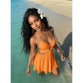 thumbnail image 5 of Womens Orange Summer Halter Mini Dress Vacation Beach Casual Skater, 5 of 7