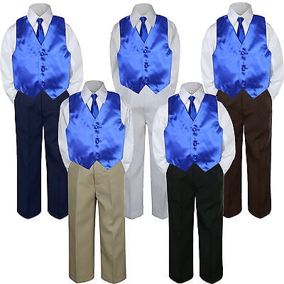

4pc Boy Suit Set Royal Blue Necktie Vest Baby Toddler Kid Formal Pants S-7