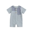 thumbnail image 2 of Musuos Baby Boys Summer Button Romper 3 6 12 18Months Short Sleeve Crew Neck Stripe Print Jumpsuit with Pocket, 2 of 9