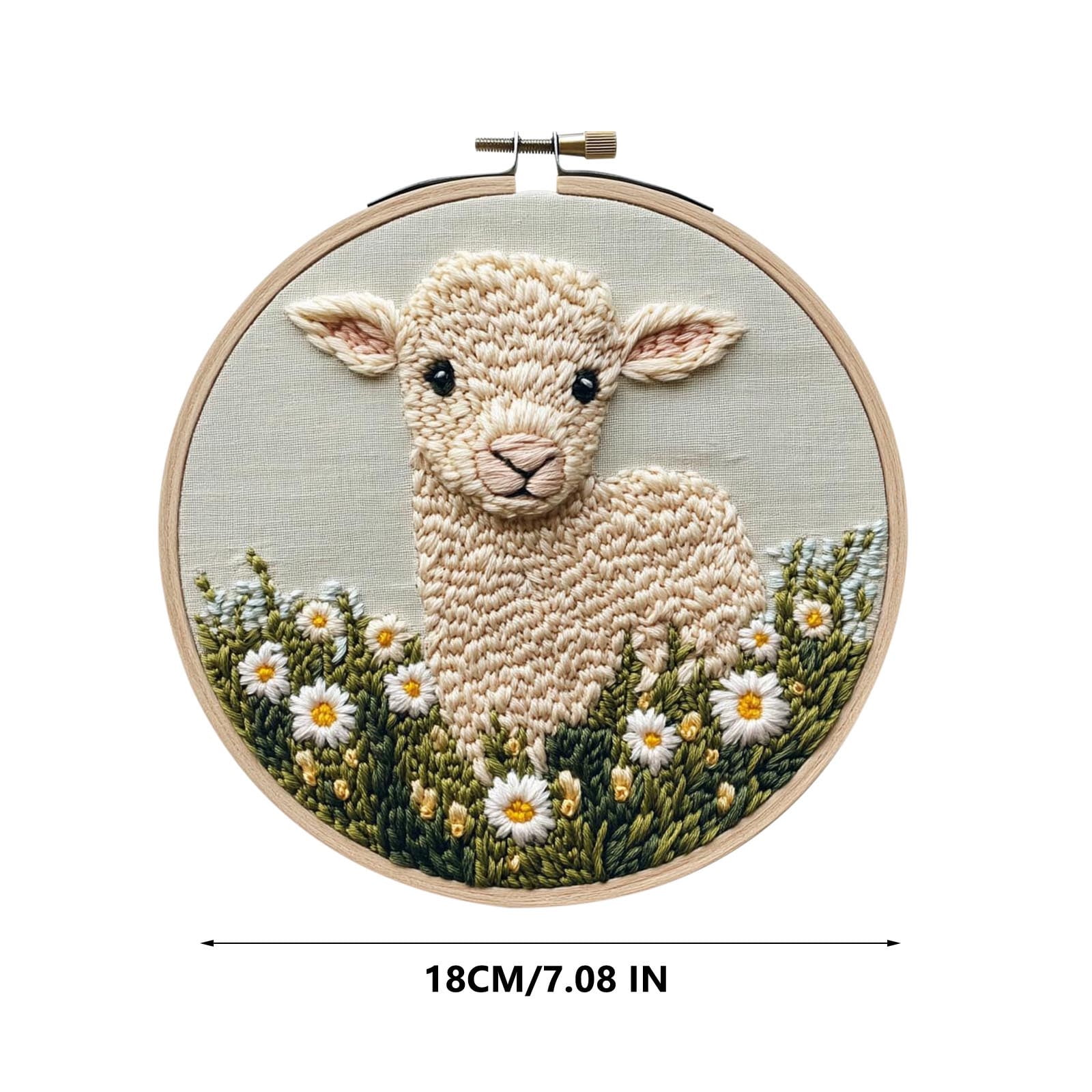 DIY Punch Needle Kits, Cute Sheep Pattern, 7" x 7" Hoop Embroidery Punch Needle Crafts Set, Easy for Adults and Children, Decoration Gift