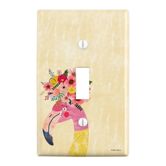 Pretty Pink Flamingo Flowers Plastic Wall Decor Toggle Light Switch Plate Cover