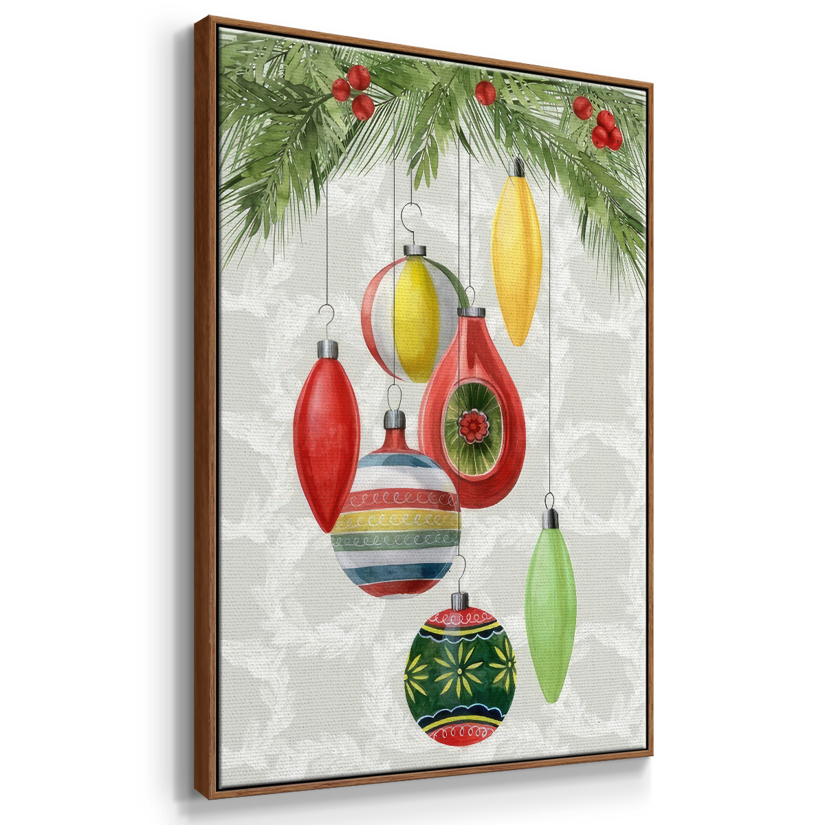 Arose Such a Clatter Collection B - Framed Gallery Wrapped Holiday Canvas - 25 x 37 - Rosewood Frame