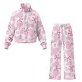 thumbnail image 5 of Glofpot Womens Casual Tracksuit, Turtleneck Sweatshirt & Wide Leg Pants Women Two Piece Set, Plus Size Sweat Shirt & High Waist Pants, Drawstring Jogging Set, for Casual Daily Travel, Pink Cow Bow, 5 of 8