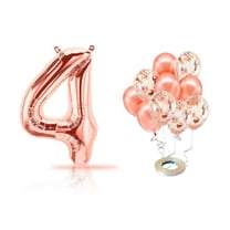 PARIS PRODUCTS - 4th Birthday Rose Gold Balloons & Number 4 Mylar Balloon, 4th Birthday Party Decor, 4th Birthday Party Supplies