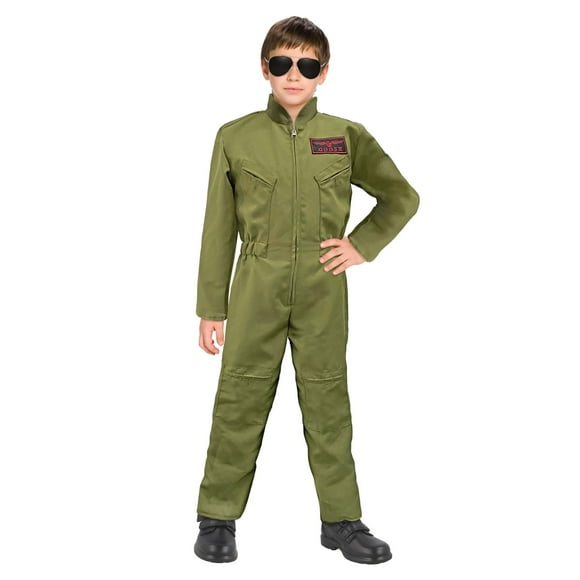 Boy's Green Fighter Pilot Jumpsuit Costume