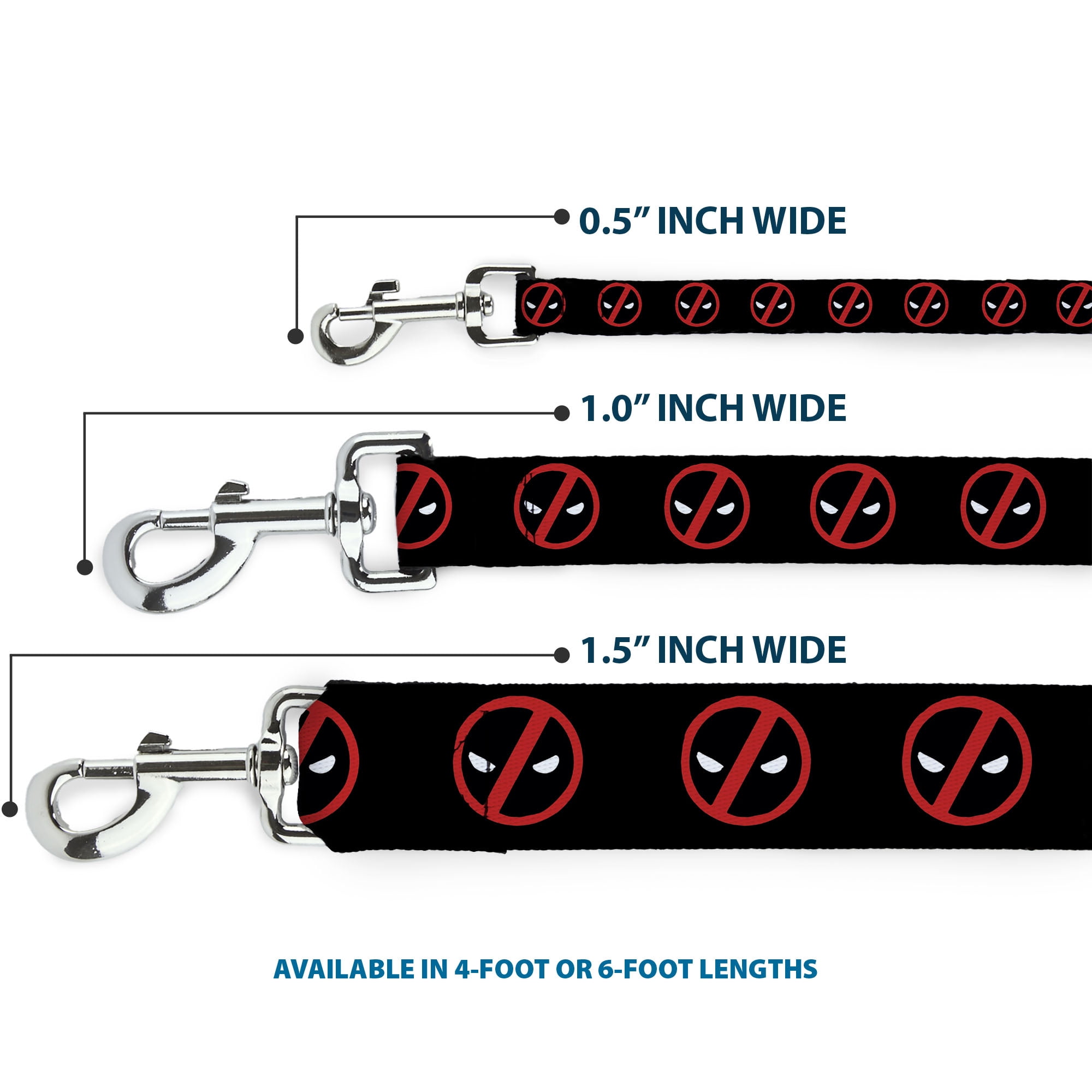 Marvel Comics Pet Leash, Dog Leash, Deadpool Logo Black Red White, 6 Feet Long 1.0 Inch Wide