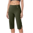 thumbnail image 2 of Sevevn Women's High Waist Capri Pants Button Detail Cropped Pants with Side Slit Hem Green XL, 2 of 8