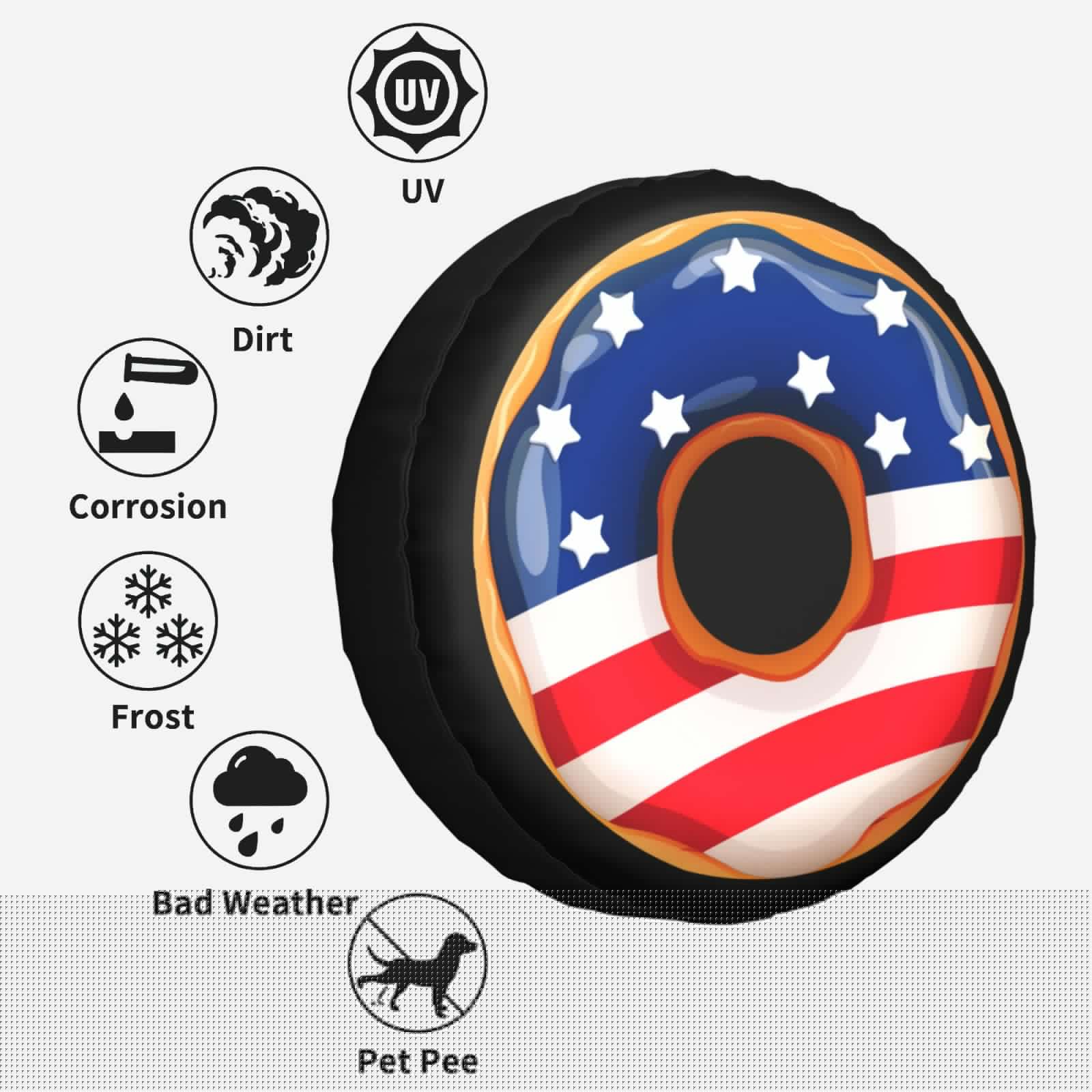 thumbnail image 2 of KAKALAD American flag donut Spare Tire Cover Weatherproof Universal Vehicle Accessories 14 Inch, 2 of 7